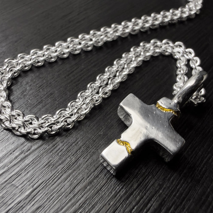 Tiny Kintsugi Cross Pendant,