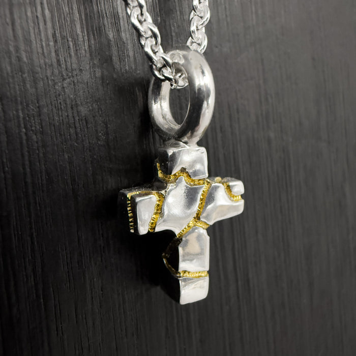Tiny Kintsugi Cross Pendant,