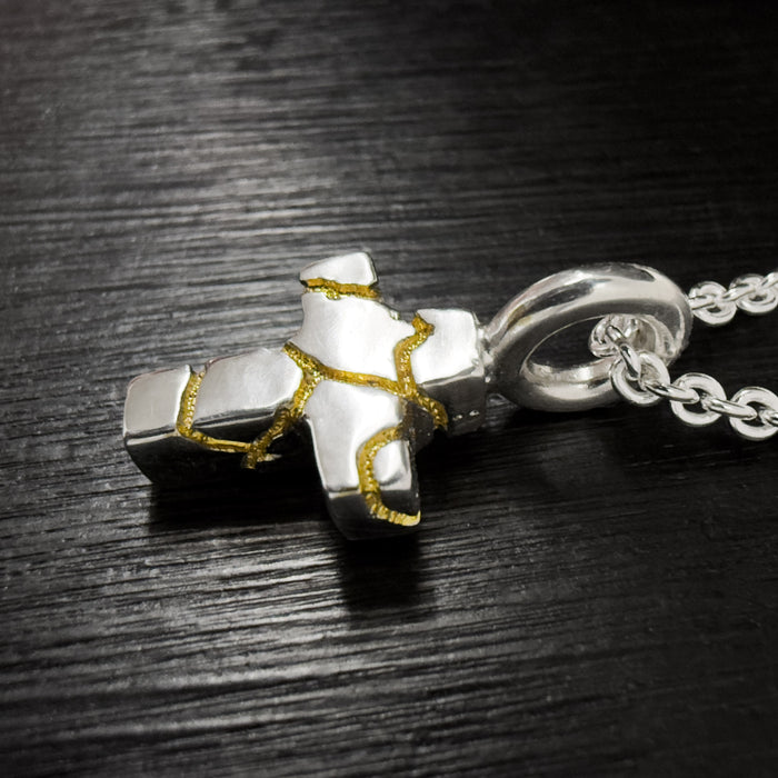 Tiny Kintsugi Cross Pendant,
