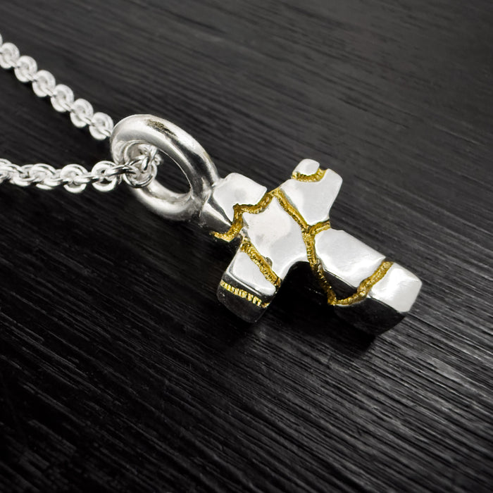 Tiny Kintsugi Cross Pendant,