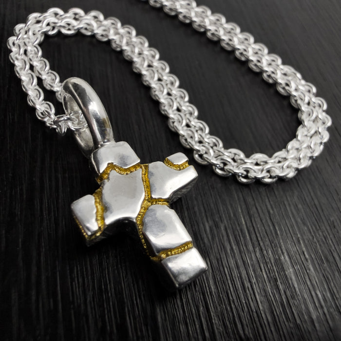 Tiny Kintsugi Cross Pendant,
