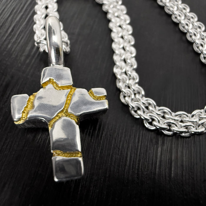 Tiny Kintsugi Cross Pendant,
