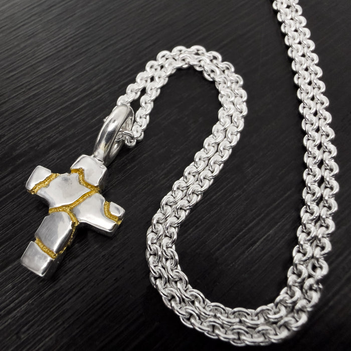 Tiny Kintsugi Cross Pendant,