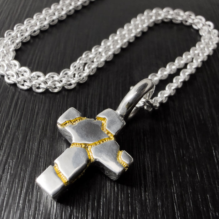 Tiny Kintsugi Cross Pendant,