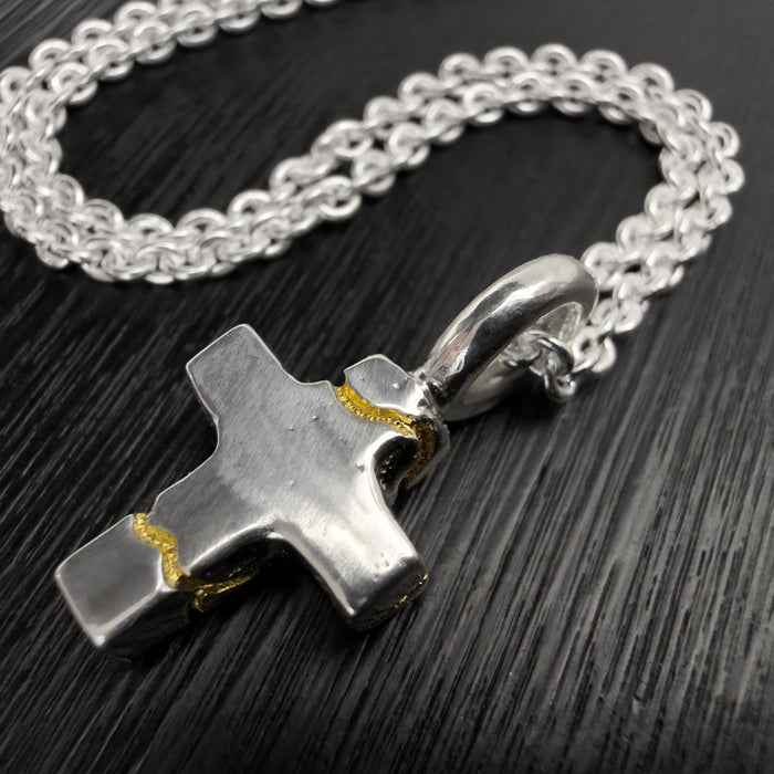 Tiny Kintsugi Cross Pendant,