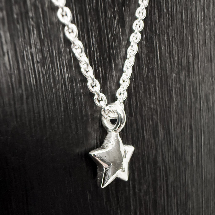 Tiny Rustic Silver Star Necklace