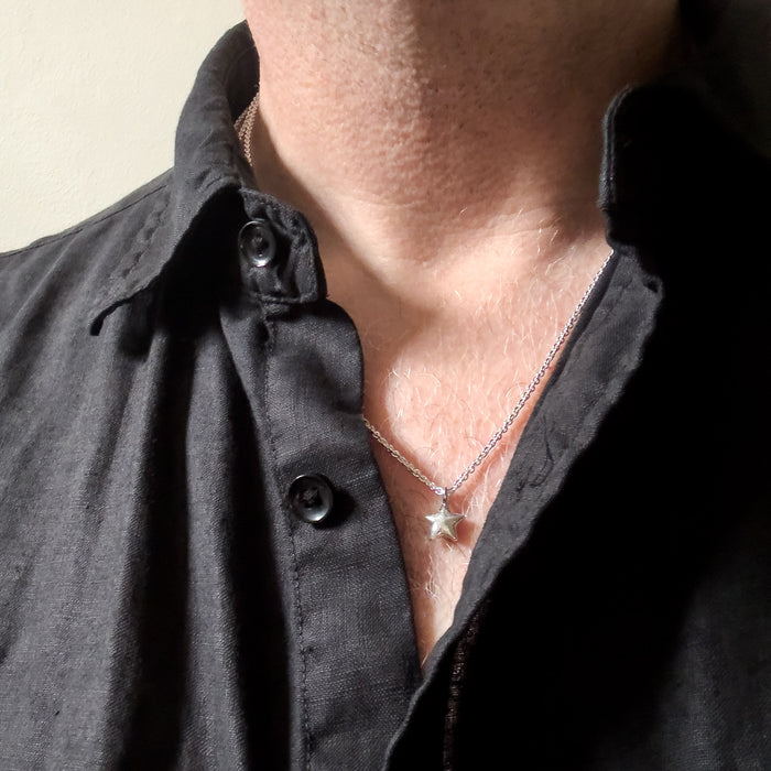 Tiny Rustic Silver Star Necklace