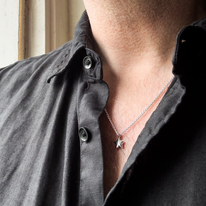 Tiny Rustic Silver Star Necklace