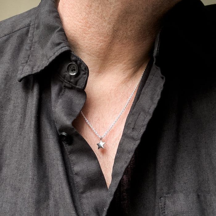 Tiny Rustic Silver Star Necklace
