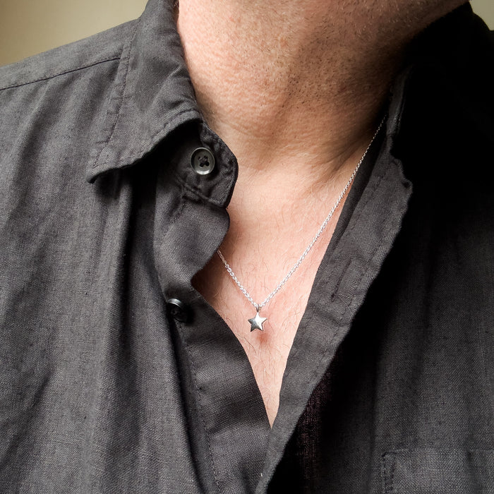 Tiny Rustic Silver Star Necklace