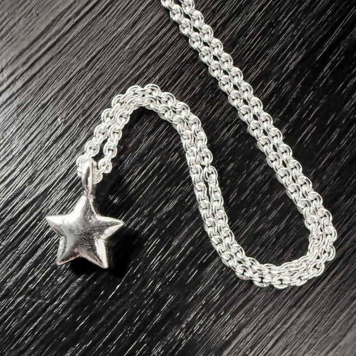Tiny Rustic Silver Star Necklace