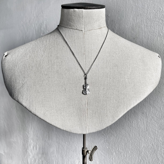 Oxidised / Silver Engraved Violin Necklace
