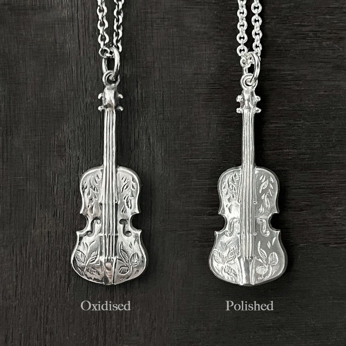 Oxidised / Silver Engraved Violin Necklace