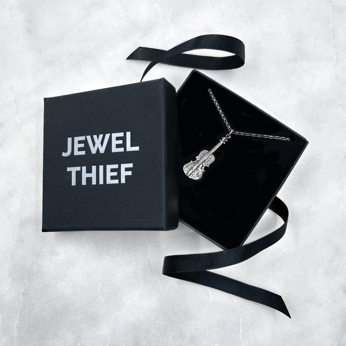 Oxidised / Silver Engraved Violin Necklace