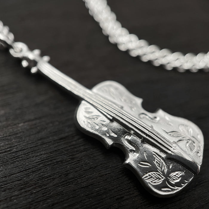Oxidised / Silver Engraved Violin Necklace