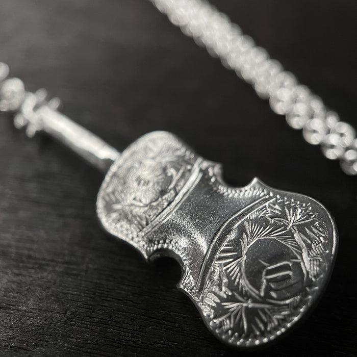 Oxidised / Silver Engraved Violin Necklace