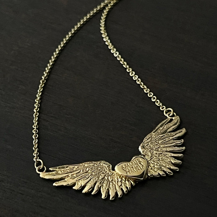 Tiny Gold Wings & Heart Necklace