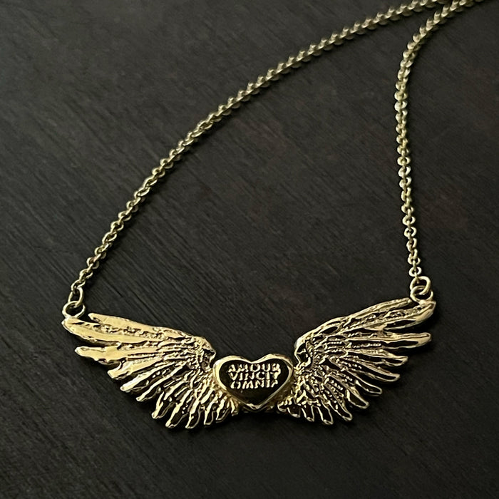 Tiny Gold Wings & Heart Necklace