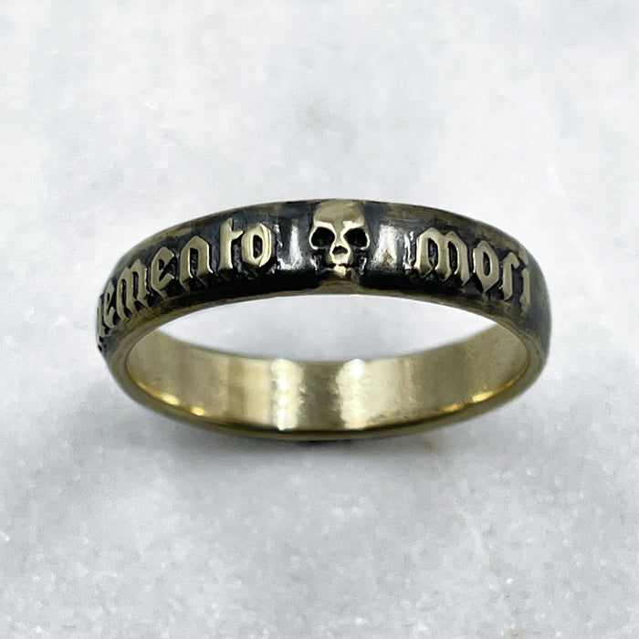 5mm Solid 9k Yellow Gold Memento Mori Ring