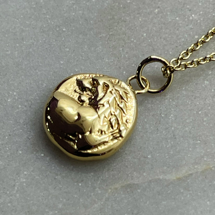 gold greek lion coin pendant necklace