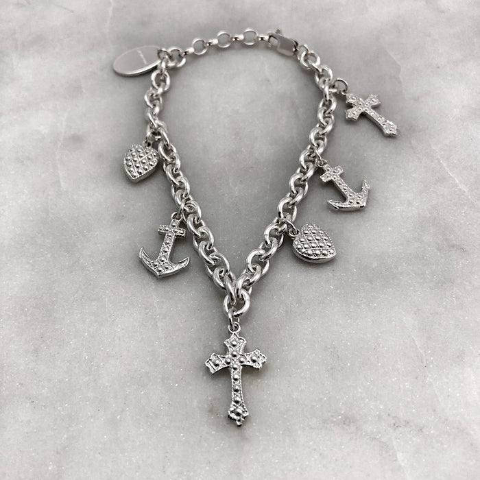 Silver Faith Hope Charity Charm Bracelet