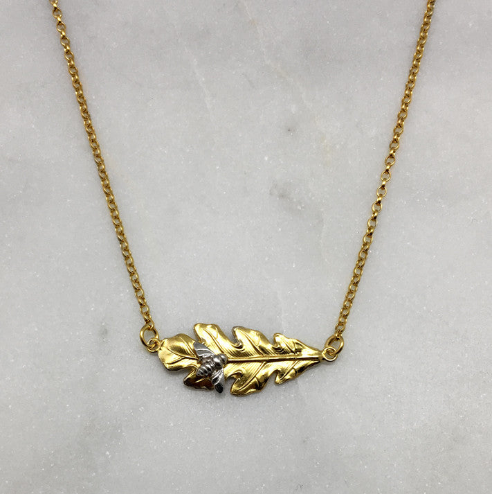 Gold Oak Leaf Bee Necklace