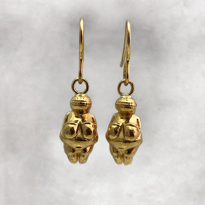 Venus Of Willendorf Earrings, Gold Earrings, Mother Goddess, Fertility Symbol