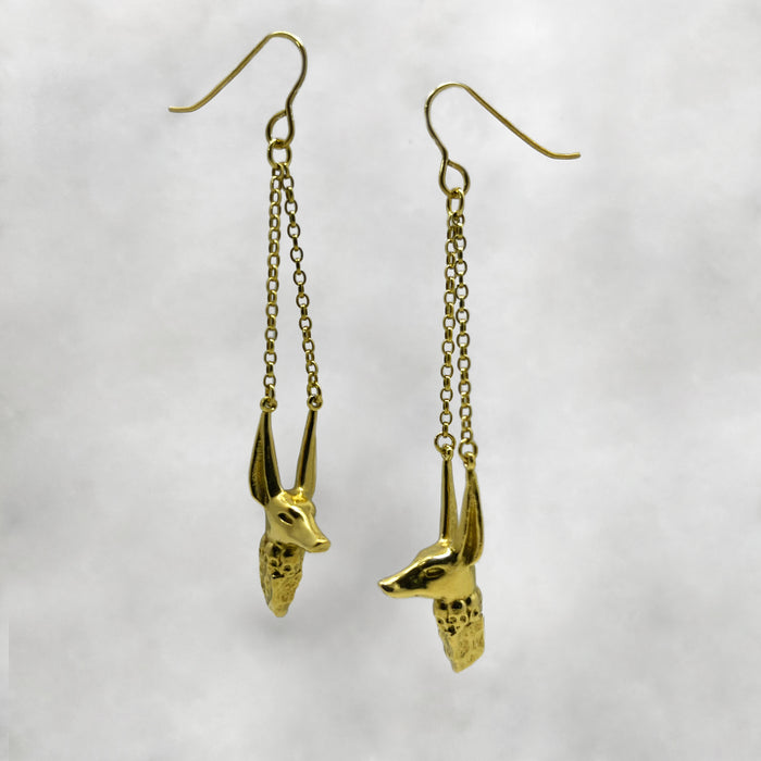 gold Anubis drop earrings jewel thief Brighton