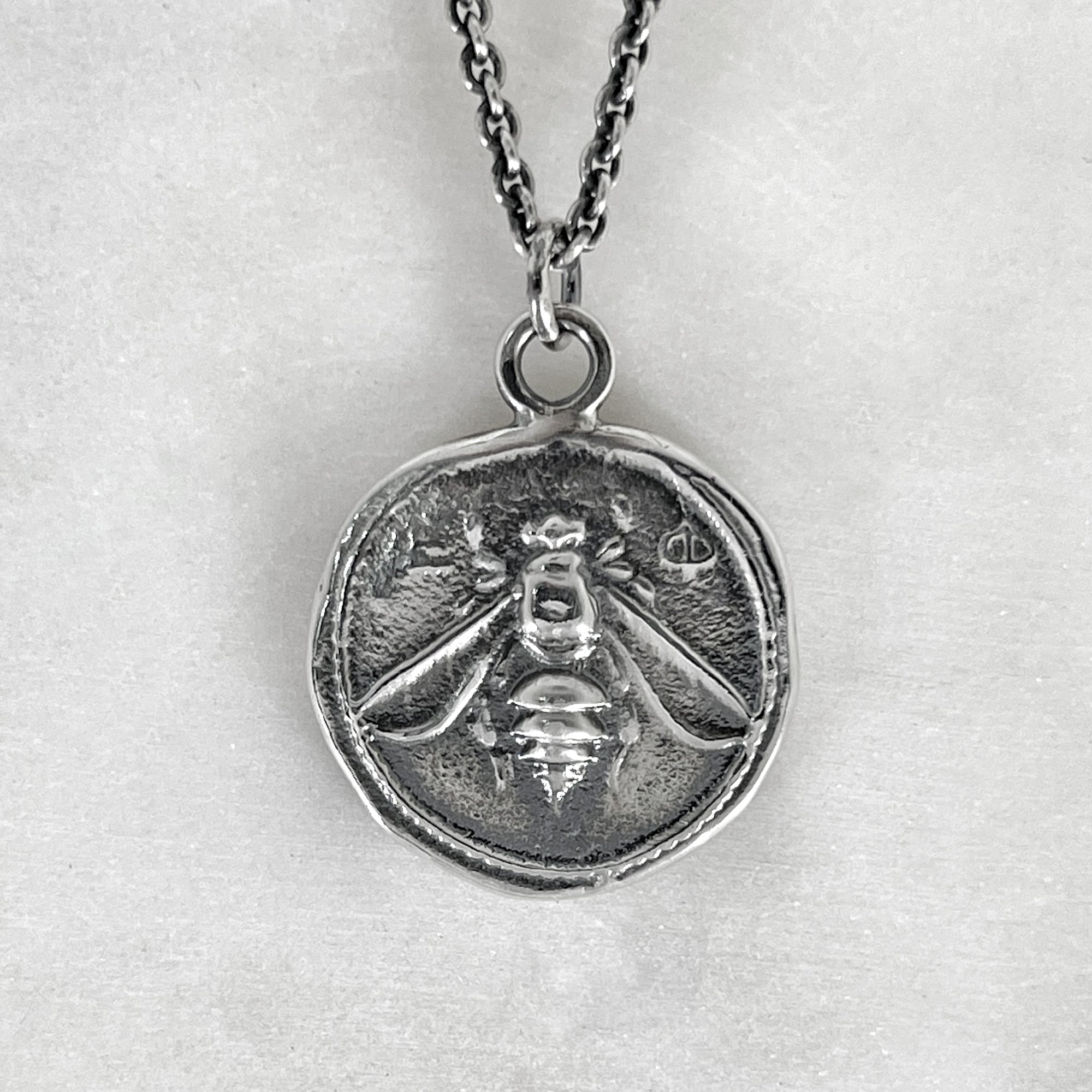 Silver Bee Coin Necklace Ancient Pendant Greek Coin Jewelry