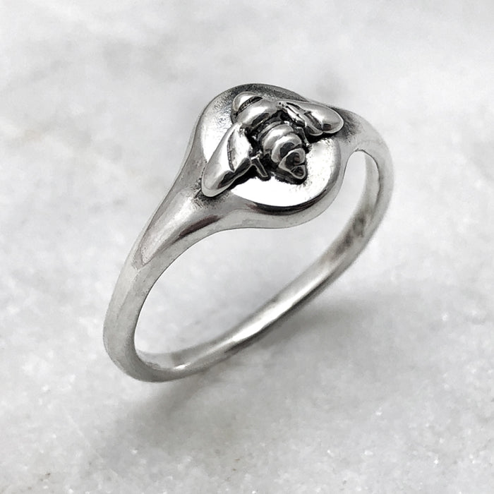 Silver Bee Signet Ring