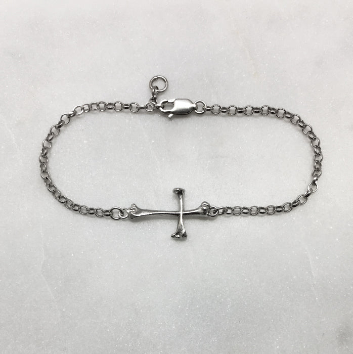 Silver Bone Cross Bracelet