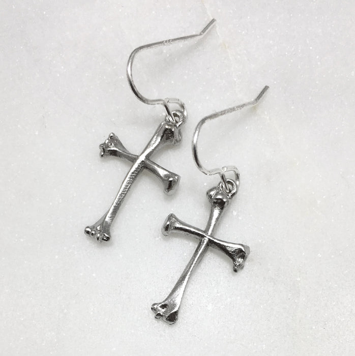 Silver Bone Cross Earrings