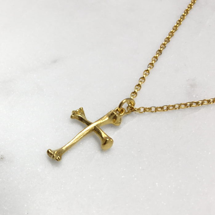 Gold Bone Cross Necklace