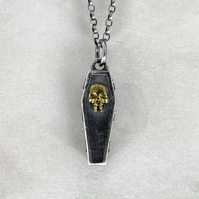 Gold Skull Coffin Pendant Necklace
