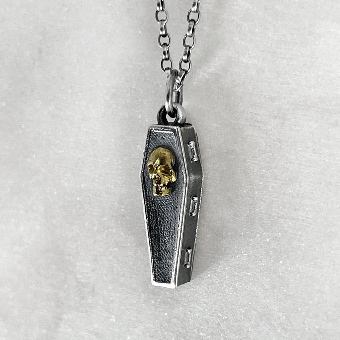 Gold Skull Coffin Pendant Necklace