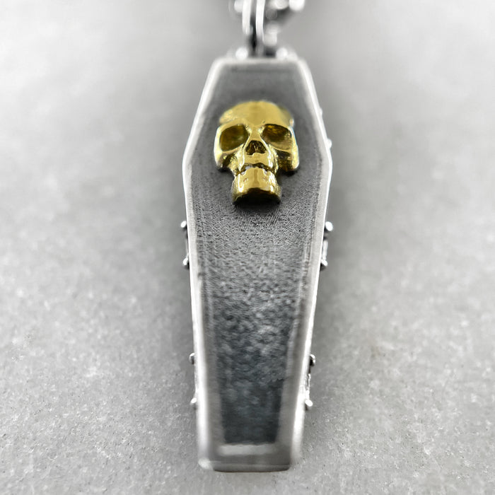 Gold Skull Coffin Pendant Necklace