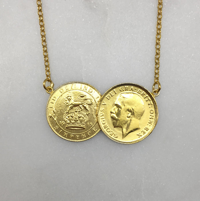 American Irish Double Coin Necklace Yellow Gold Plated | Katie Mullally |  Wolf & Badger