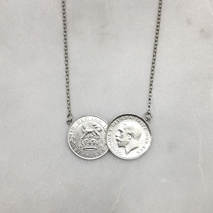 Silver Double Coin Necklaced
