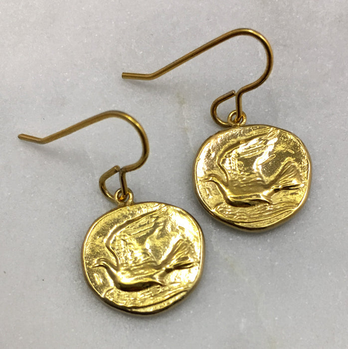 Gold Dove Coin Earrings