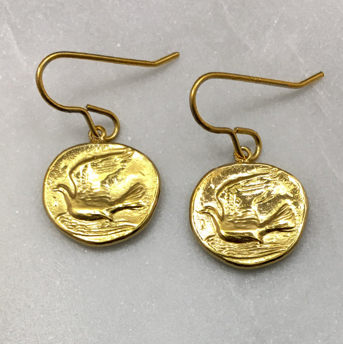 Gold Dove Coin Earrings