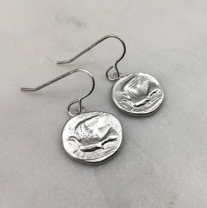 Silver Dove Coin Earrings
