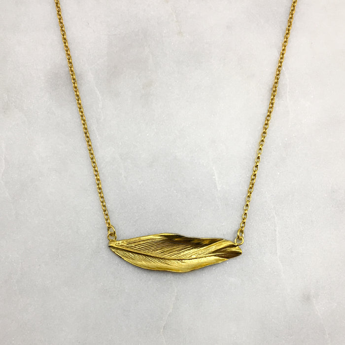 Gold Horizontal Feather Necklace