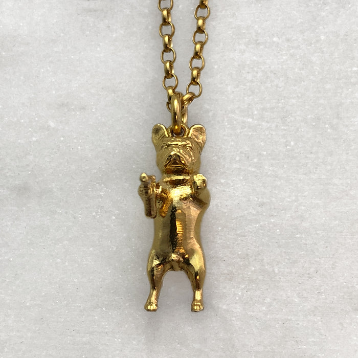 Gun Toting Frenchie Gold Necklace