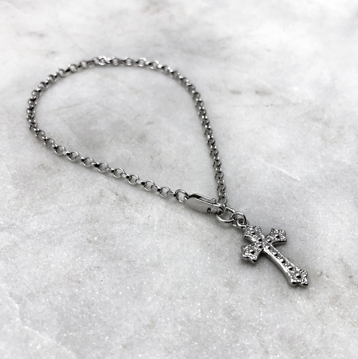 Gothic Silver Cross Bracelet