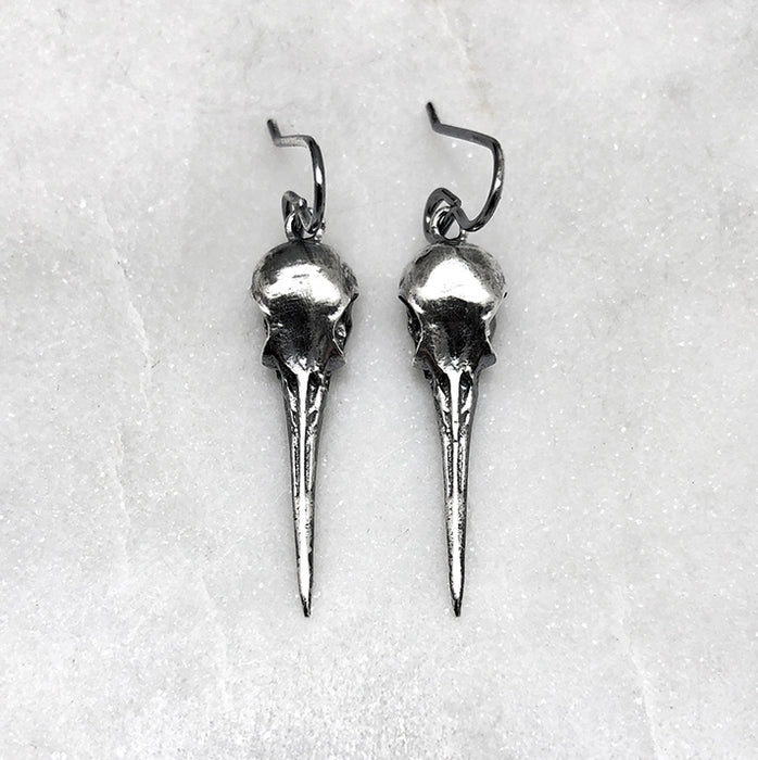 Silver Hummingbird Skull Earrings