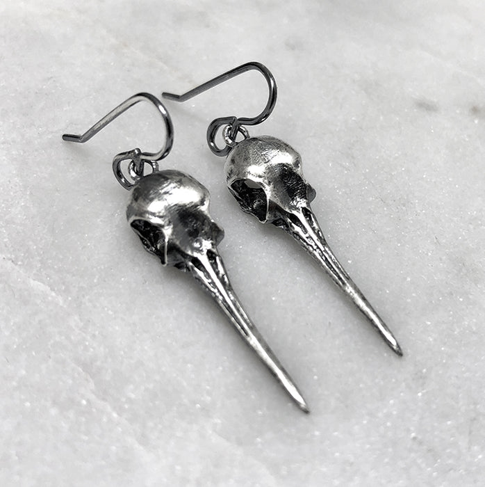 Silver Hummingbird Skull Earrings