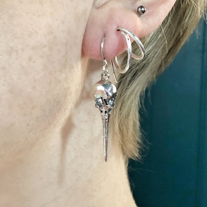 Silver Hummingbird Skull Earrings