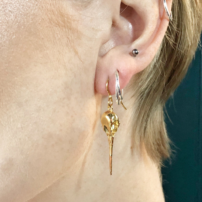 Gold Hummingbird Skull Earrings