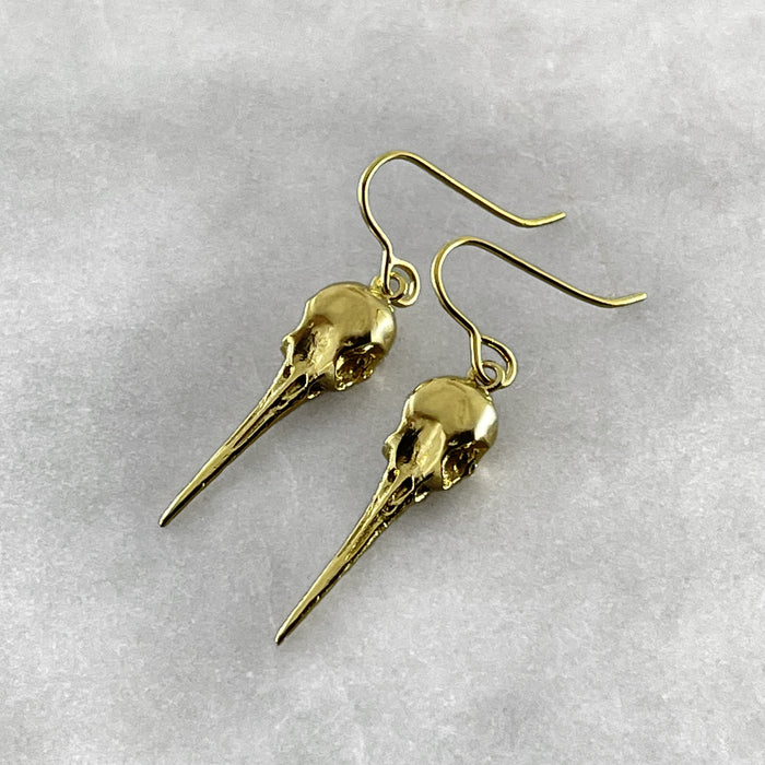 Gold Hummingbird Skull Earrings