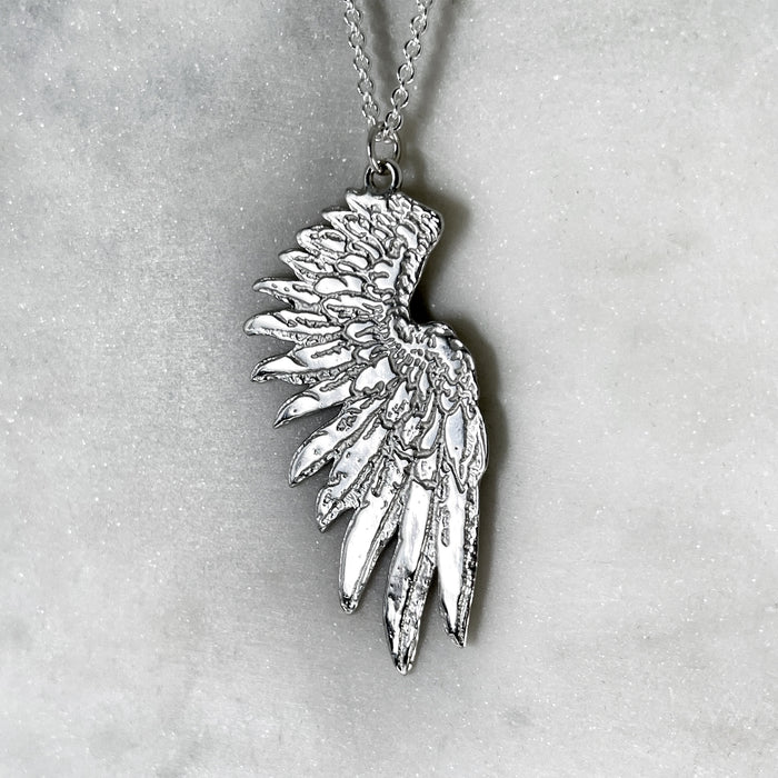 Personalised Large Silver Wing Pendant
